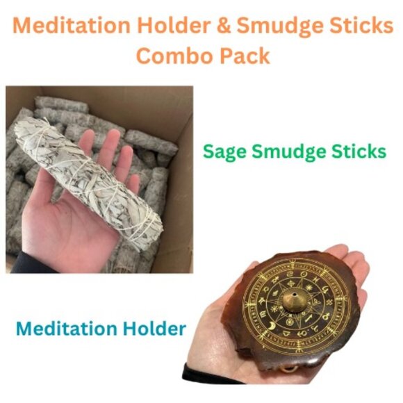 Meditation Insense Holder & White Sage Smudge Sticks Pack1 Combo Pack - Picture 1 of 9